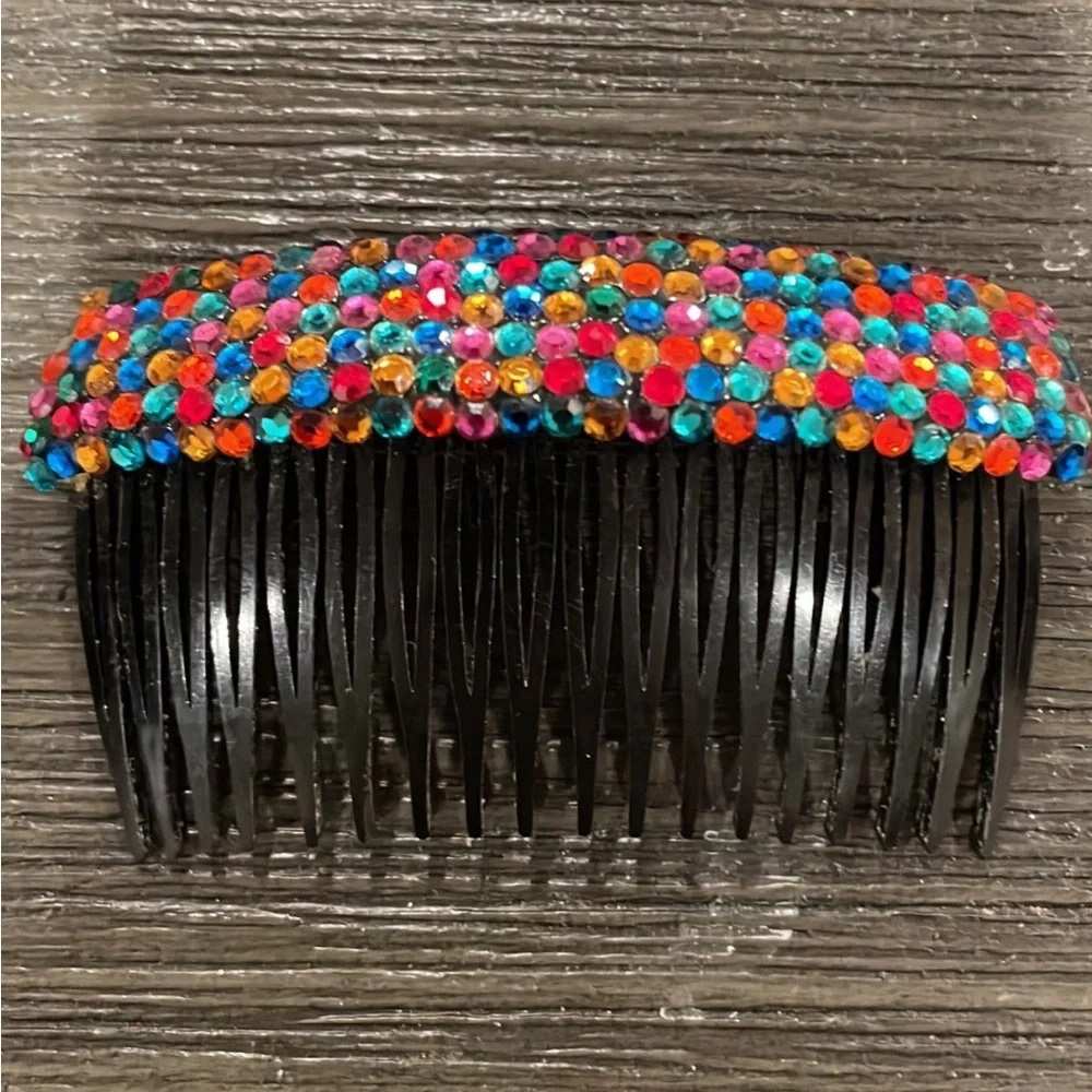 Rare Vintage RICHARD KERR Pave Multi-Color Crystal 80s Hair Comb